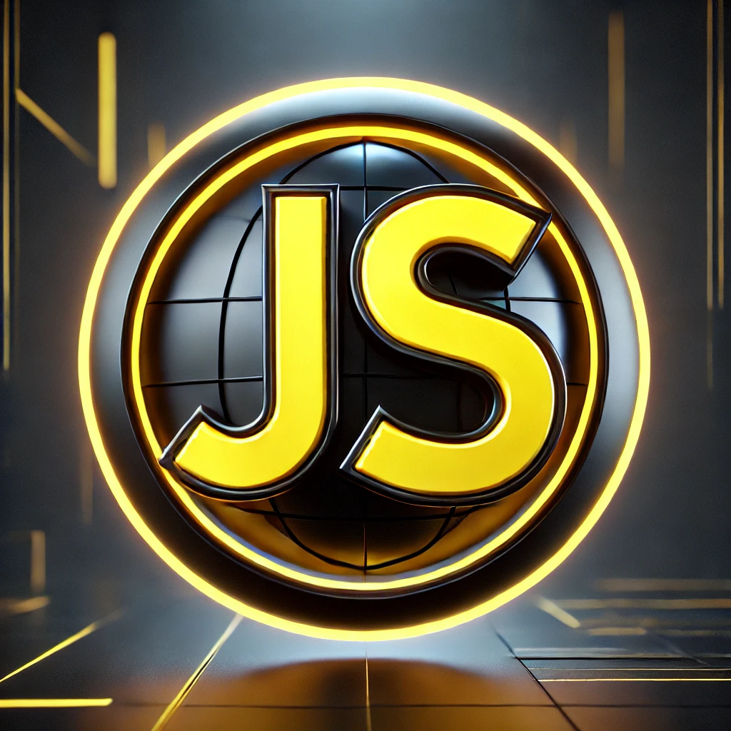 Futuristic black and gold, custom JS logo, generated through prompt engineering.